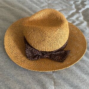 Loft polka dot bow straw fedora size: s/m